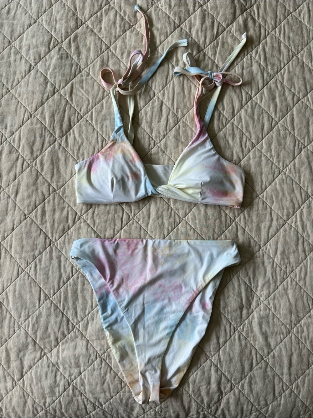 Dippin’ Daisy Pastel Tie-Dye Bikini Set with Adjustable Straps